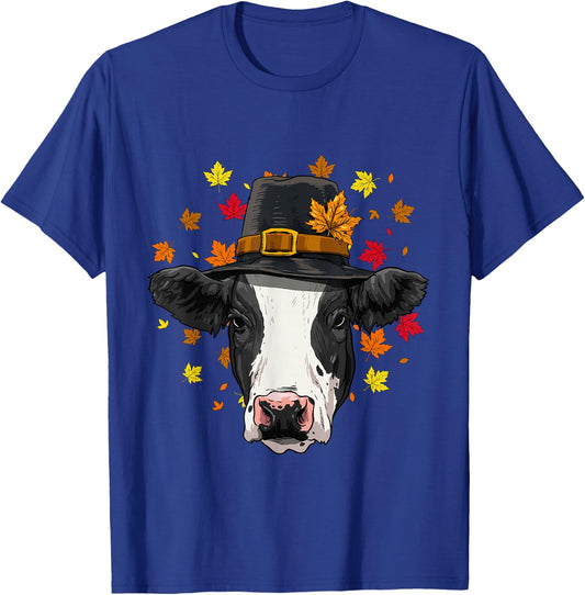 Thanksgiving Cow Pilgrim Costume Men Women T-Shirt - T-Shirt | Royal