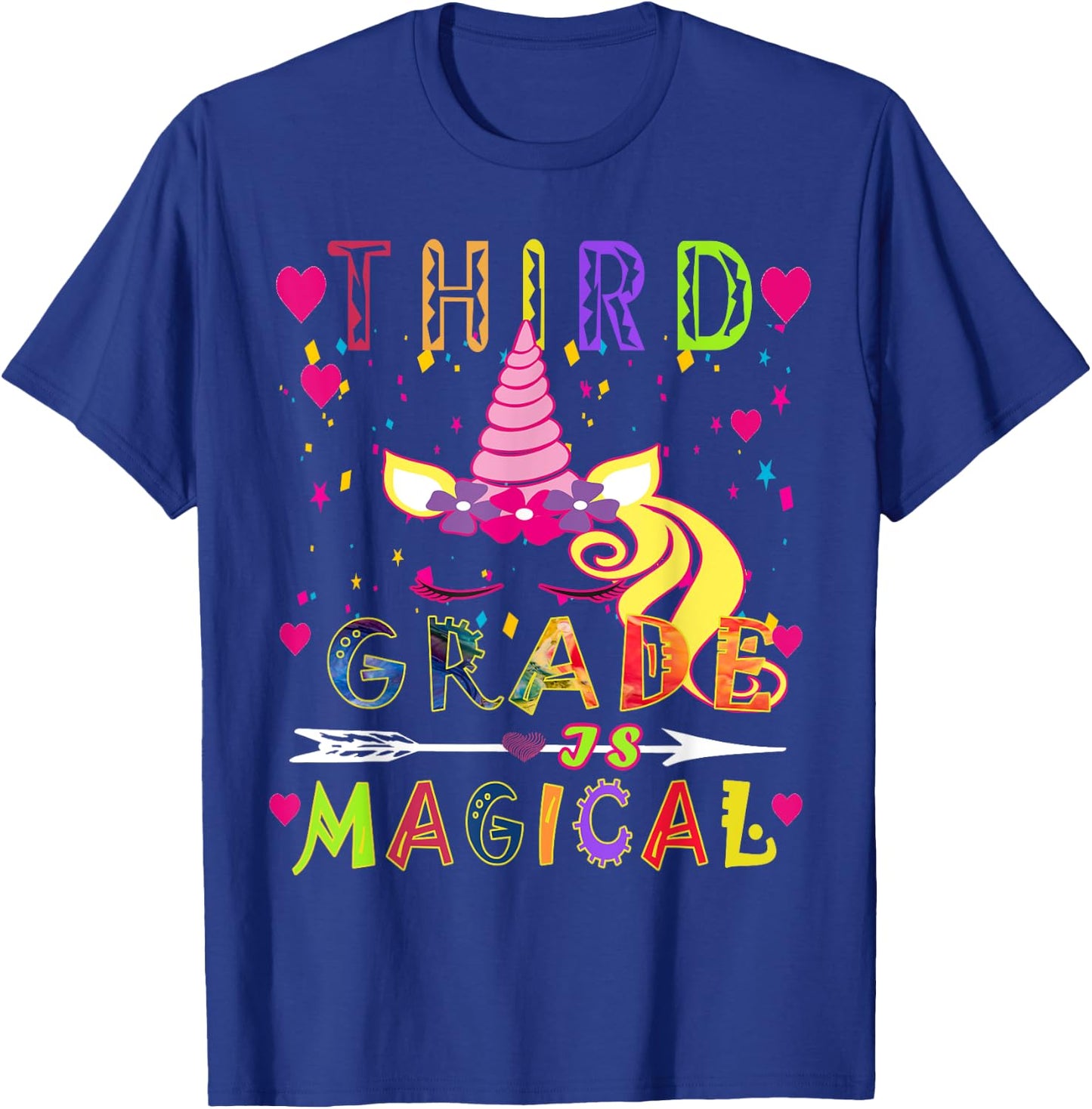 Unicorn Third Grade Is Magical Funny Back To School Teacher Men Women Girls Kids T-Shirt - T-Shirt | Royal