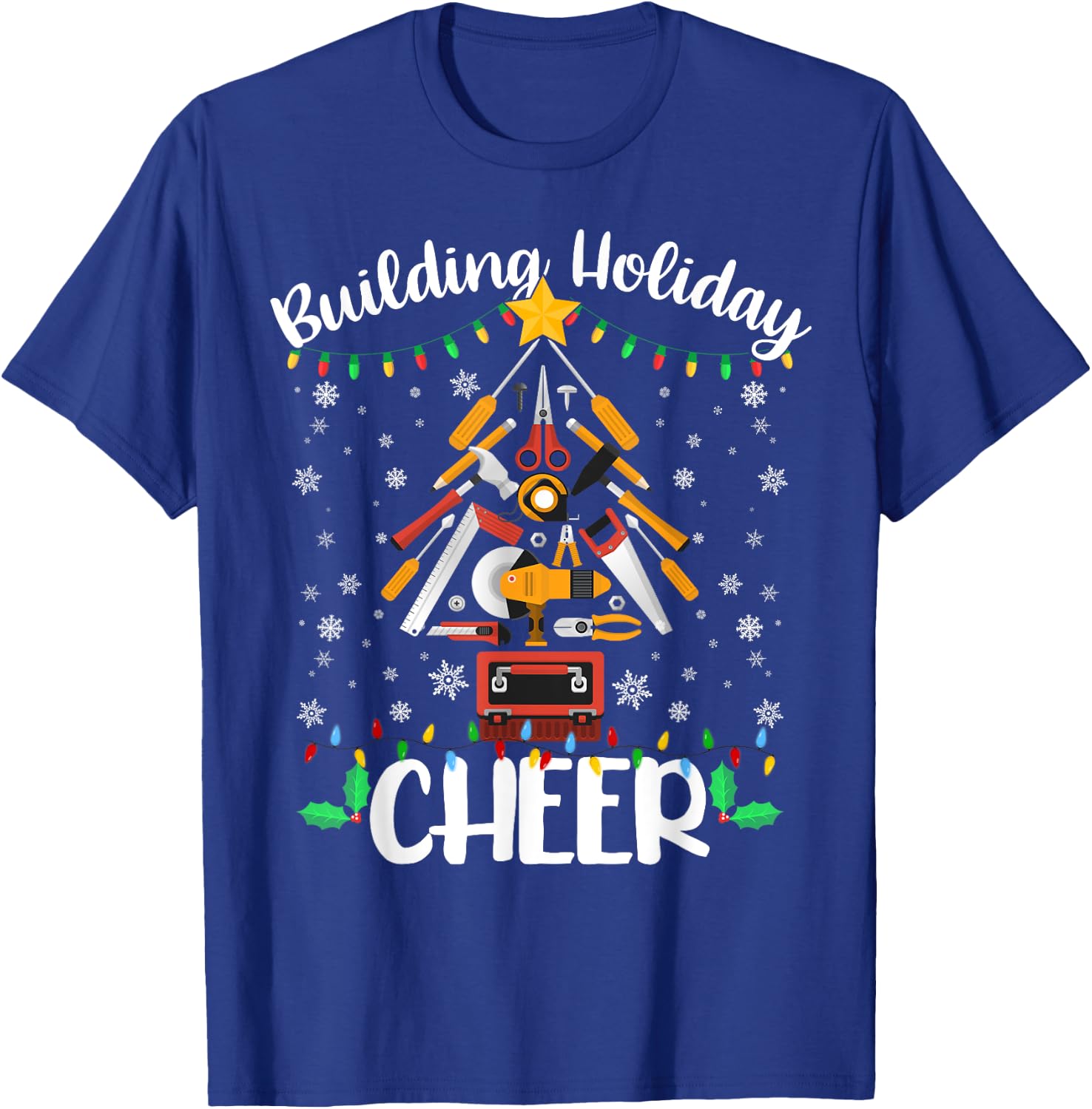 Building Holiday Cheer Funny Construction Worker Christmas T-Shirt - T-Shirt | Royal