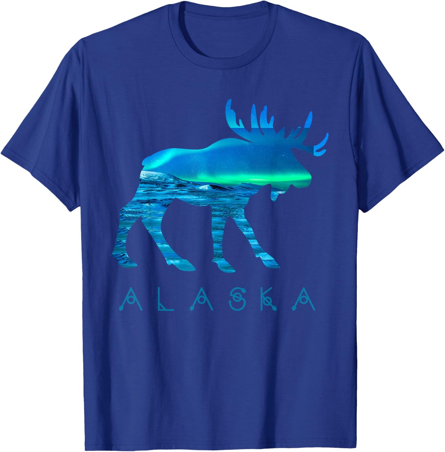 Alaskan Moose with Aurora Borealis Snow Scene T Shirt T-Shirt - T-Shirt | Royal