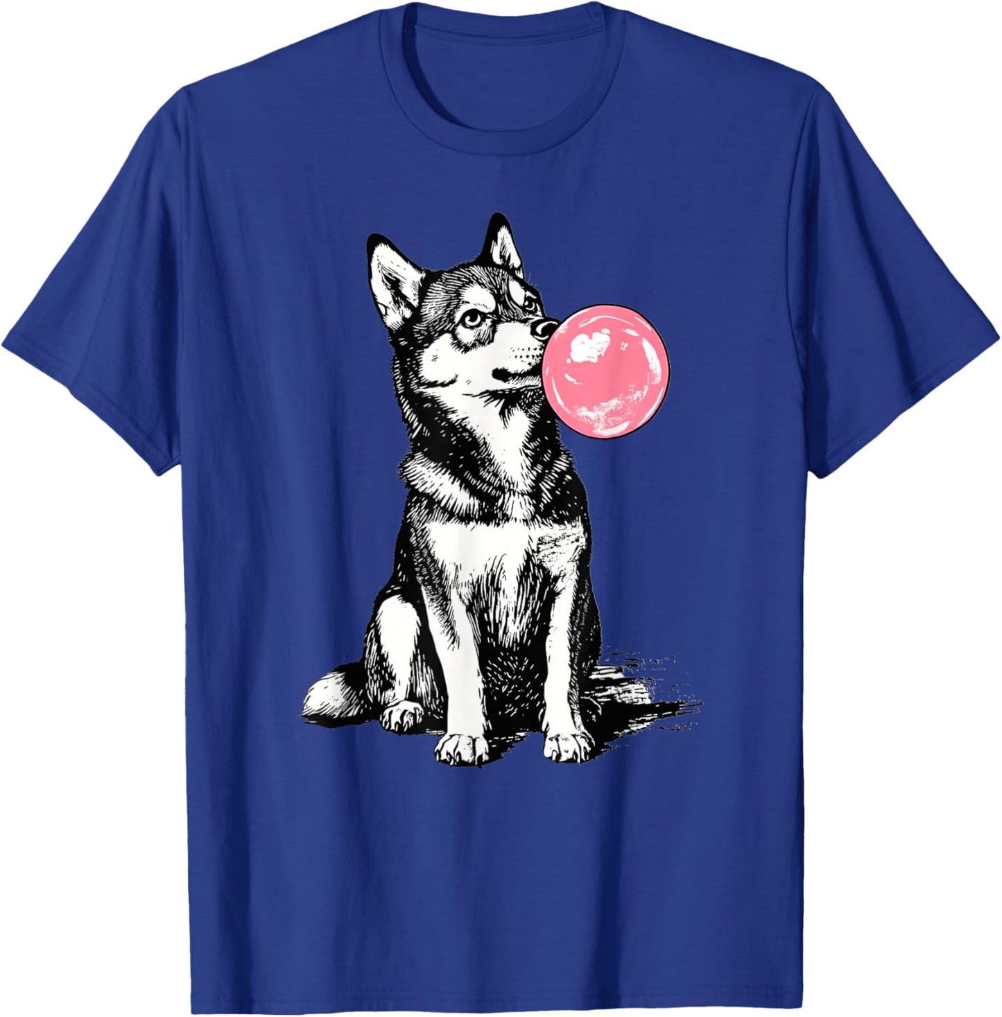 Vintage Husky Blowing Bubble Dog Dad Mom Owner T-Shirt - T-Shirt | Royal
