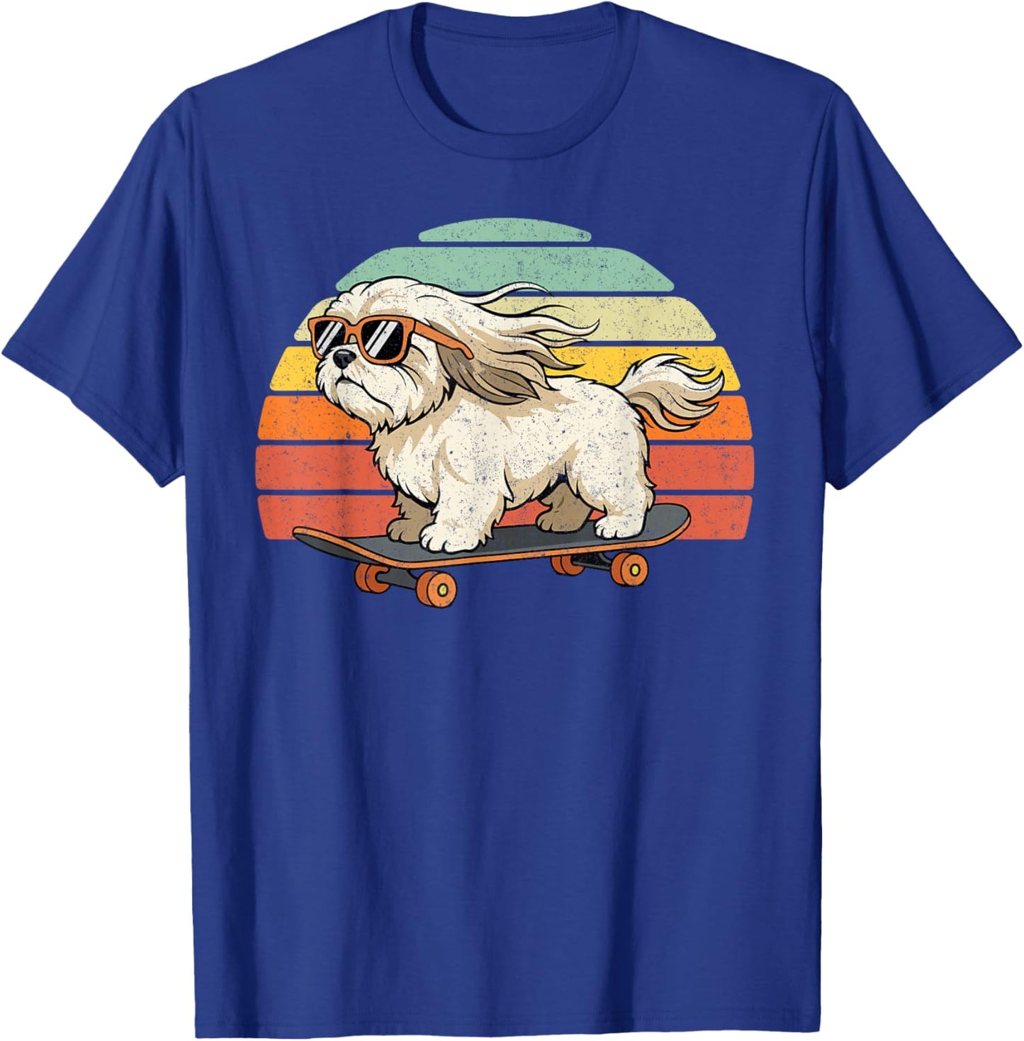 Cool Shih Tzu Dog Skateboard Retro Sunset Vintage Style T-Shirt - T-Shirt | Royal