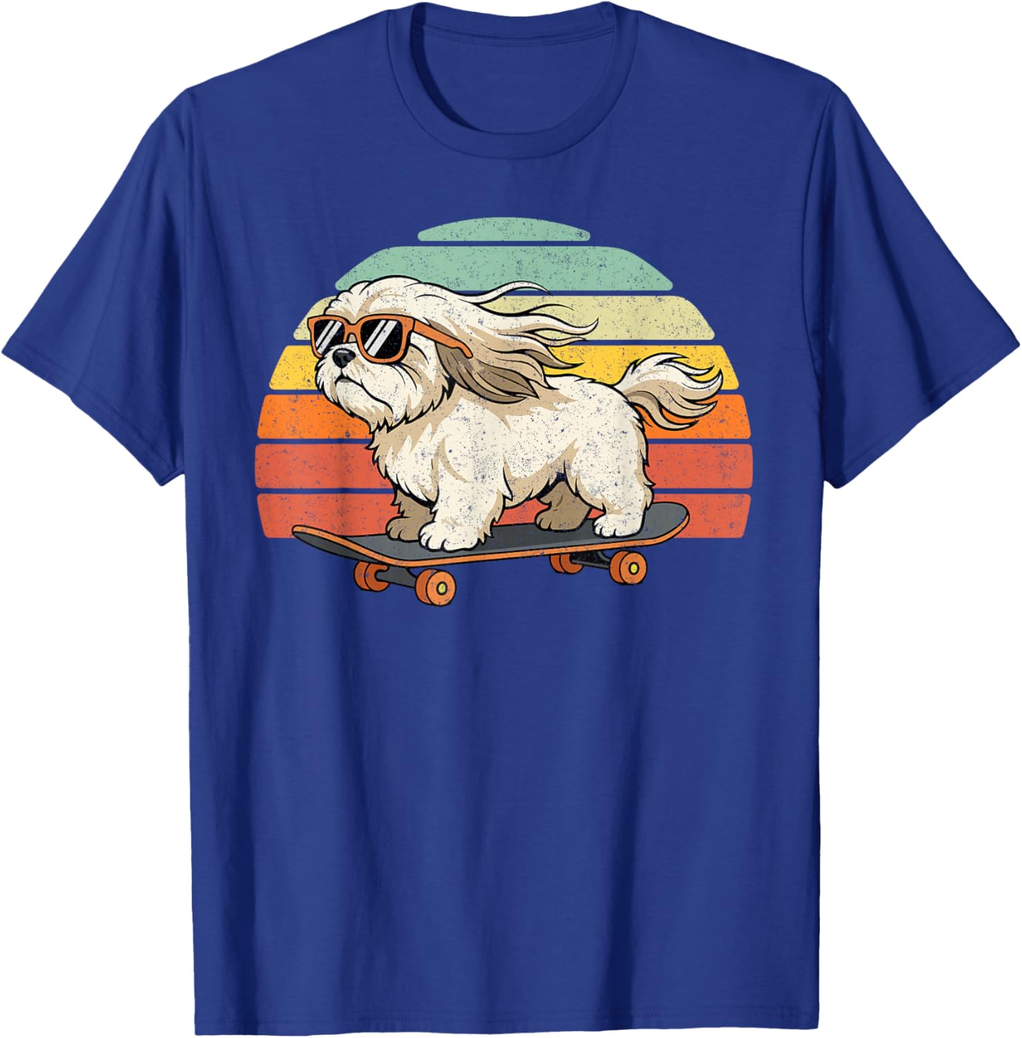 Cool Shih Tzu Dog Skateboard Retro Sunset Vintage Style T-Shirt - T-Shirt | Royal
