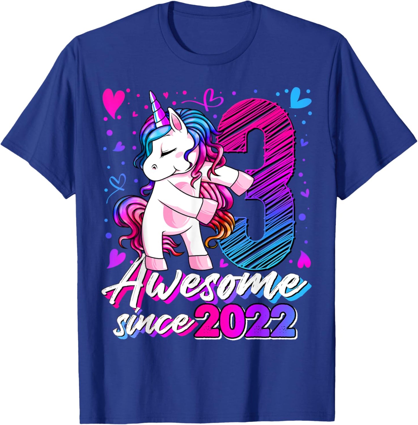 3 Year Old Unicorn Gifts For Girls 3rd Birthday Girl Party T-Shirt - T-Shirt | Royal