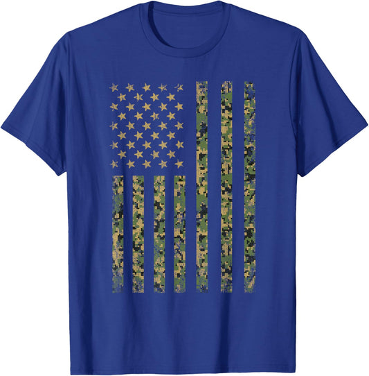 USA Flag 4th of July Military Men Boys Girls Kids Camouflage T-Shirt - T-Shirt | Royal