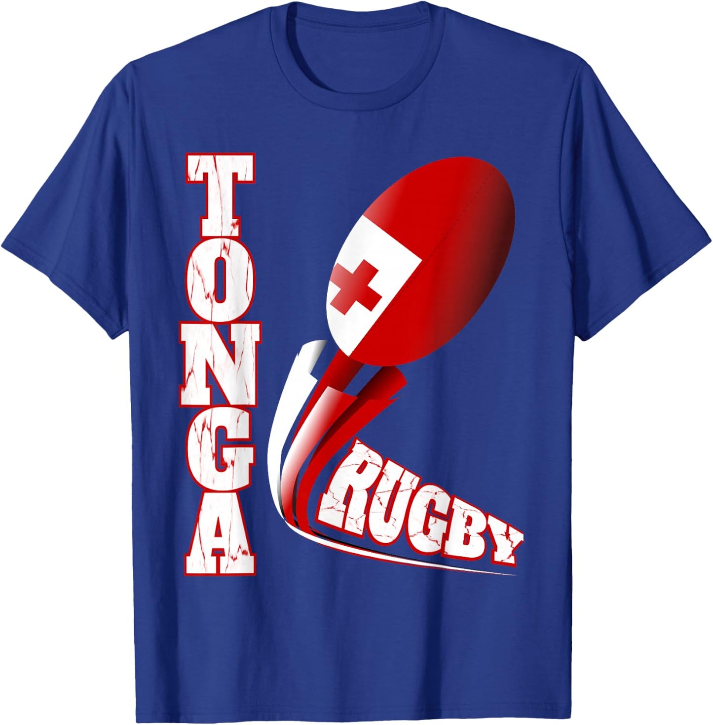 Tonga Rugby Fan Distressed Marbled Text Graphic T-Shirt - T-Shirt | Royal