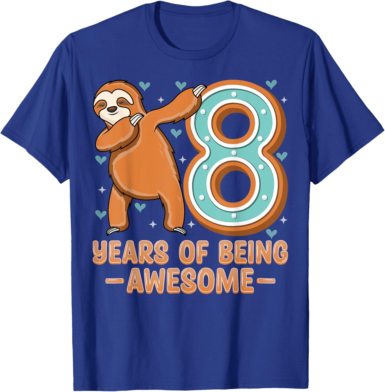 8 Years Of Being Awesome Sloth Dabbing 8th Birthday Kids T-Shirt - T-Shirt | Royal