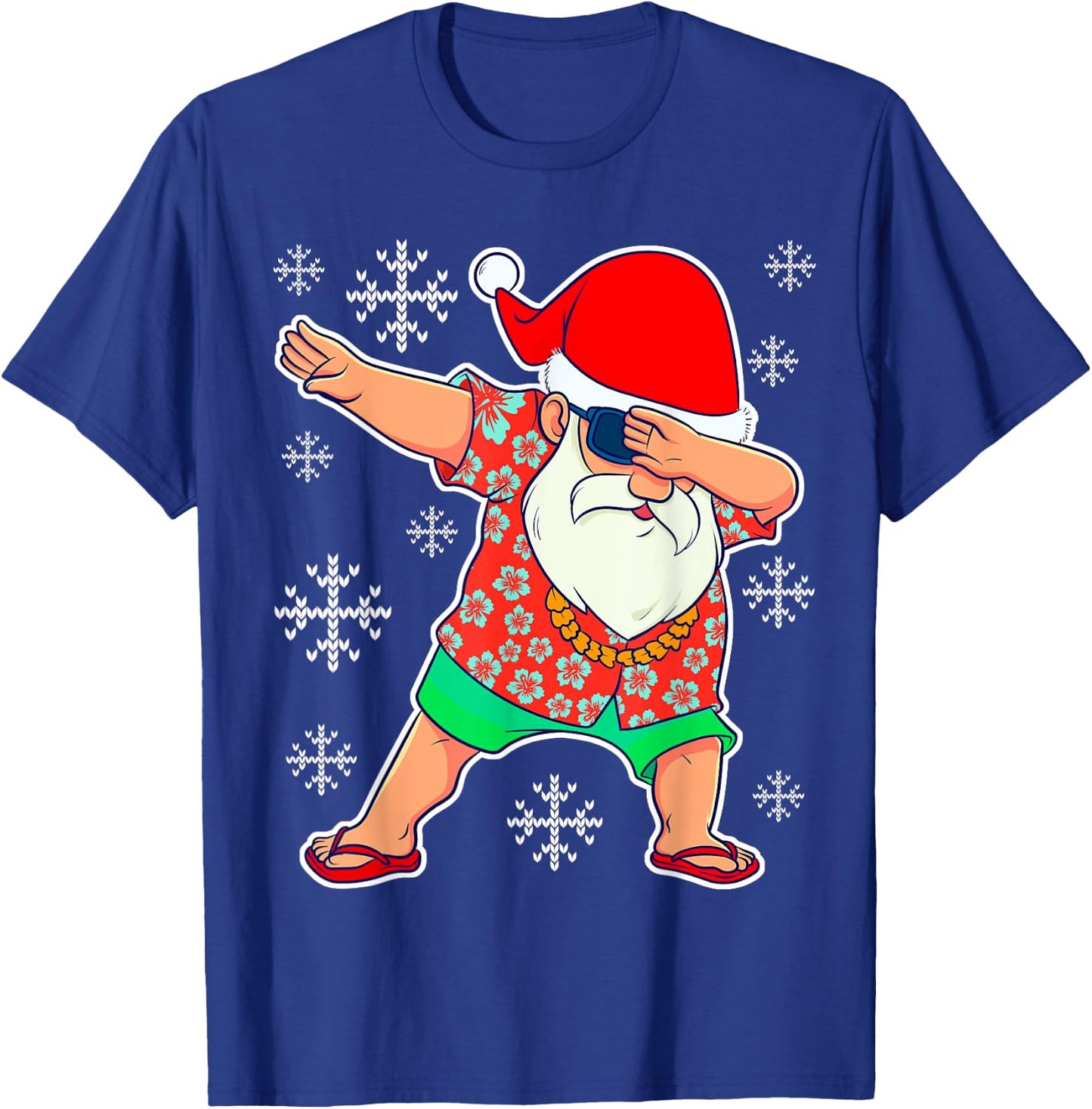 Dabbing Santa, Christmas Summer Tropical Hawaiian Xmas Dab Short Sleeve T-Shirt - T-Shirt | Royal