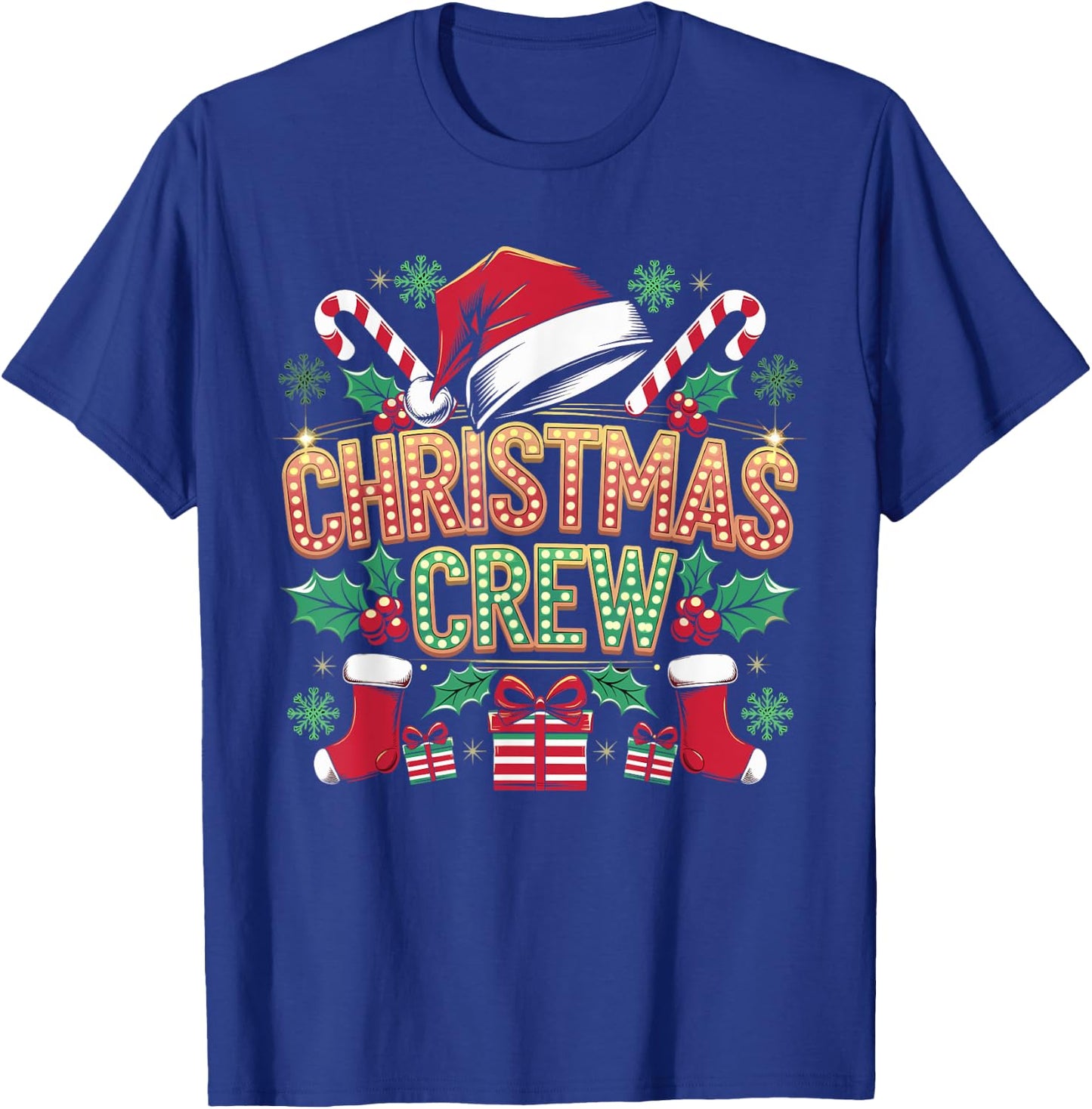 Christmas Crew Santa Hat Matching Family Holiday Xmas Party T-Shirt - T-Shirt | Royal