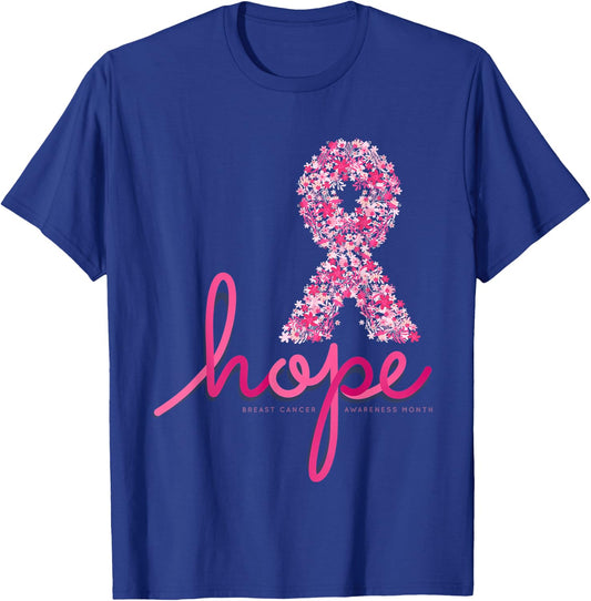 Hope Breast Cancer Awareness Shirt Pink Flowers Ribbon T-Shirt - T-Shirt | Royal