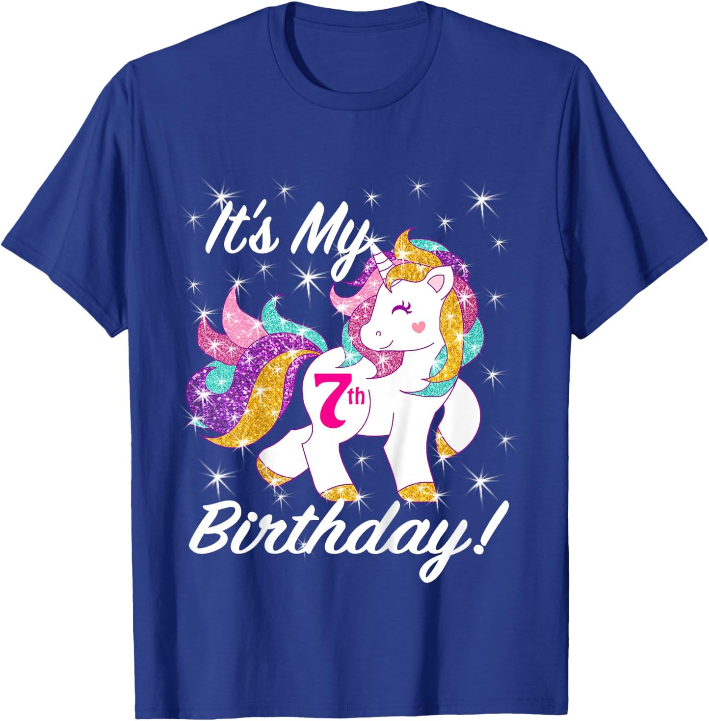 It's My 7th (7 Year Old) Birthday Shirt Girl Unicorn Outfit T-Shirt - T-Shirt | Royal