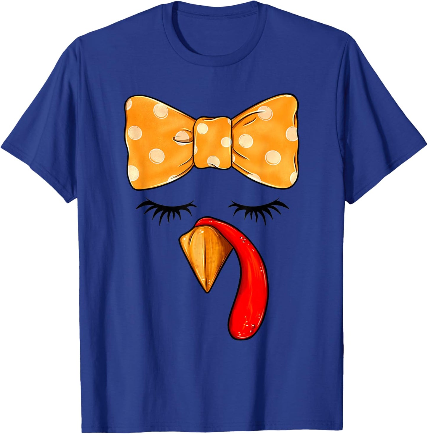 Cute Turkey Face Girl Bow Thanksgiving Costume Turkey T-Shirt - T-Shirt | Royal