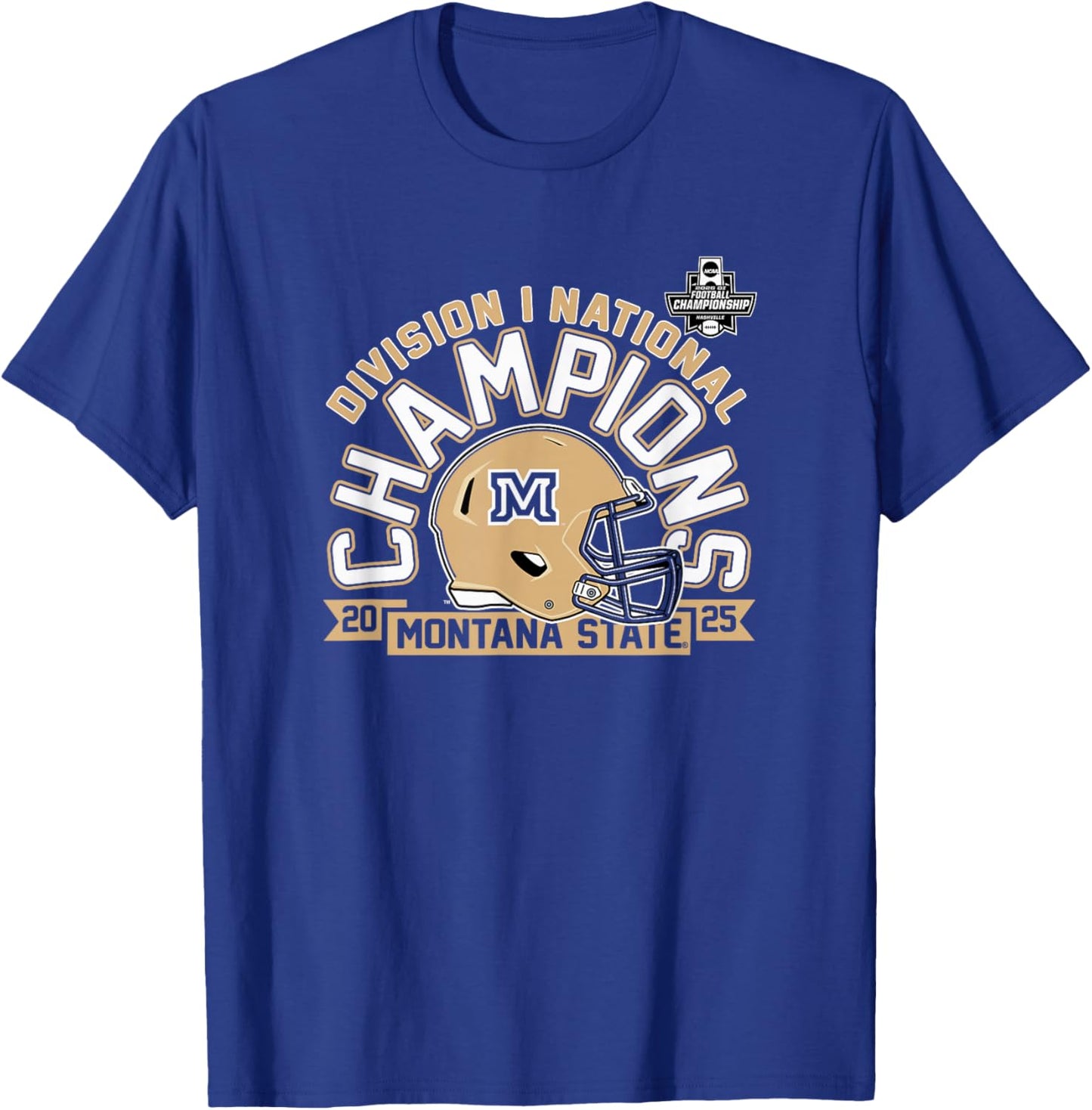 Montana State Bobcats National Champs 2025 Football Helmet T-Shirt - T-Shirt | Royal