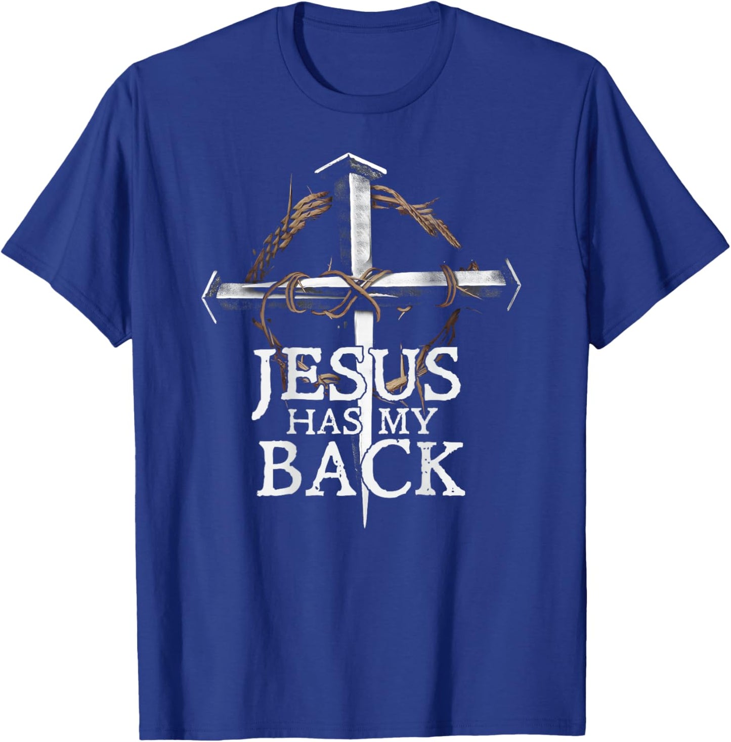 Jesus Has My Back Christian Cross (ON Back) T-Shirt - T-Shirt | Royal