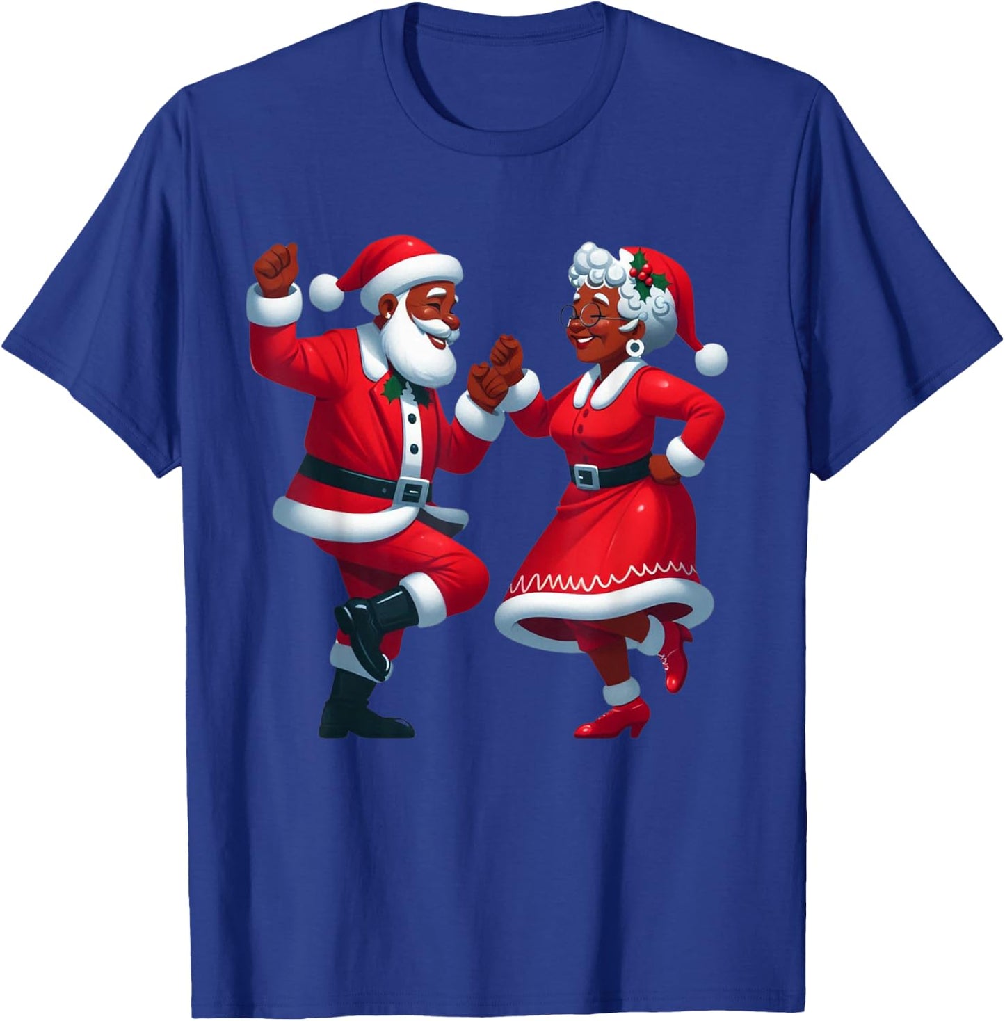 Christmas Dancing Black African American Santa Mrs Claus T-Shirt - T-Shirt | Royal