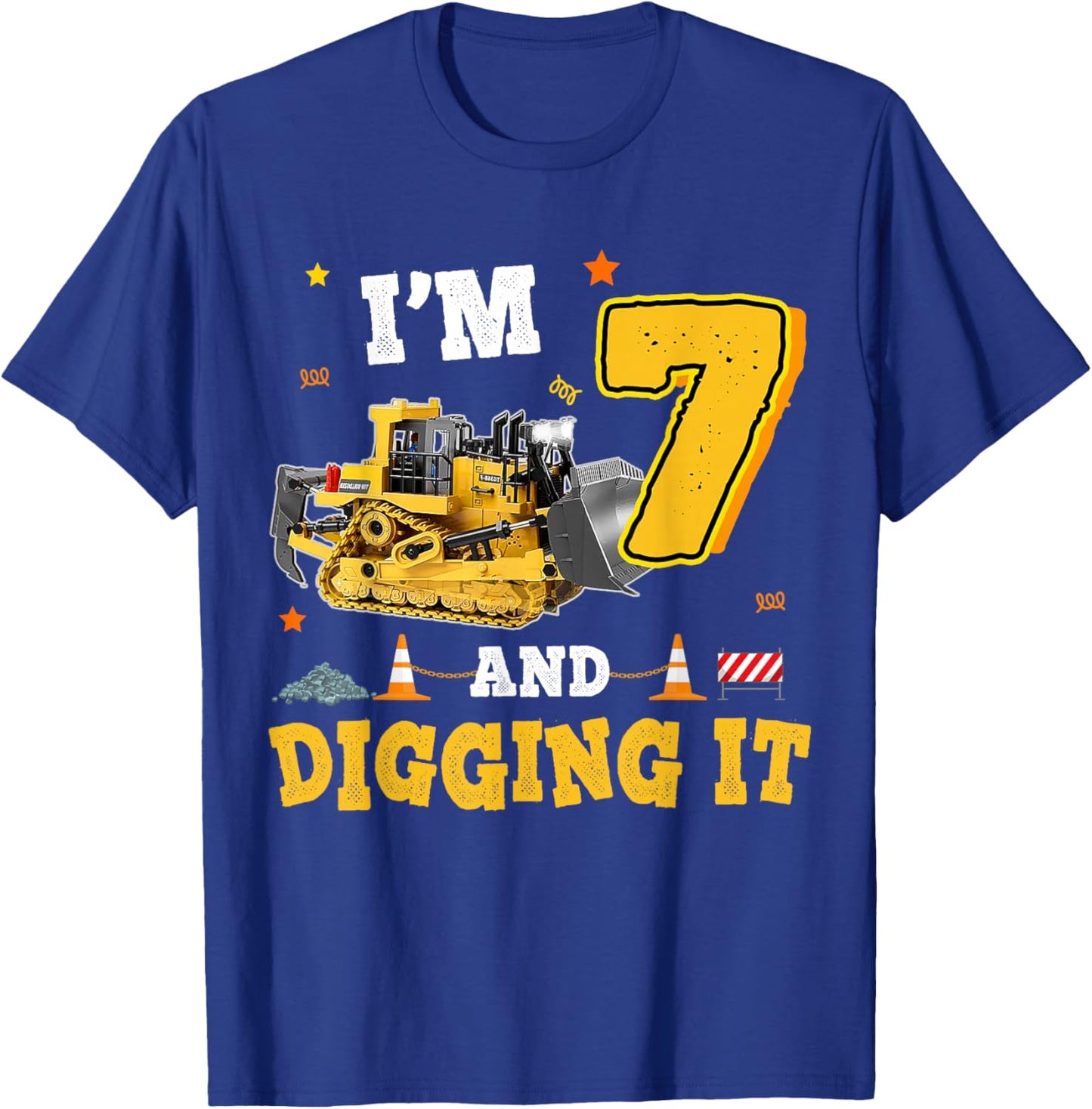 7th Birthday Construction Bulldozer 7yr I'm 7 And Digging It T-Shirt - T-Shirt | Royal