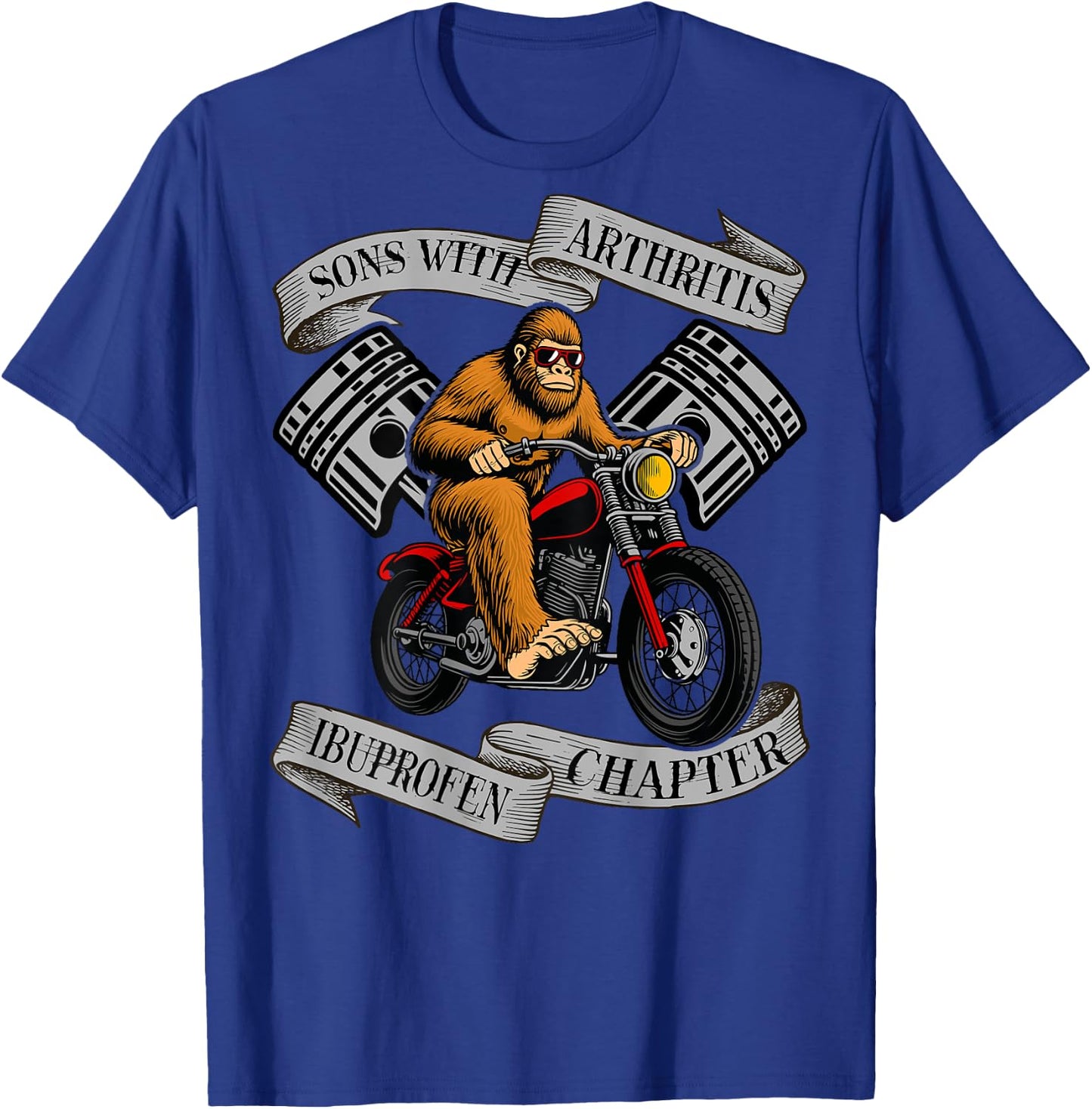 Sons with Arthritis Ibuprofen Chapter Bigfoot on Back T-Shirt - T-Shirt | Royal