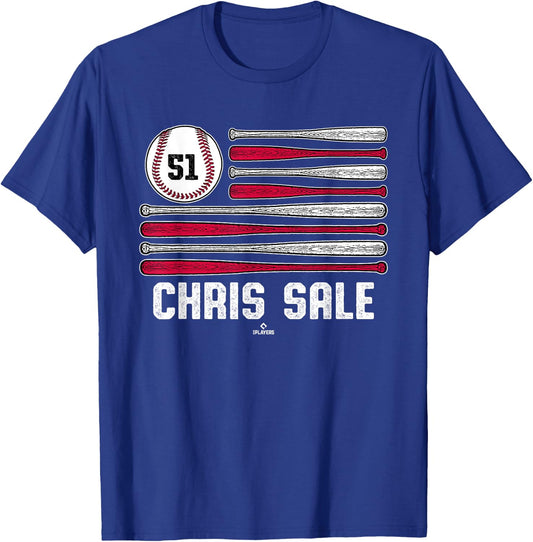 Baseball American Flag Chris Sale Atlanta Baseball MLBPA T-Shirt - T-Shirt | Royal