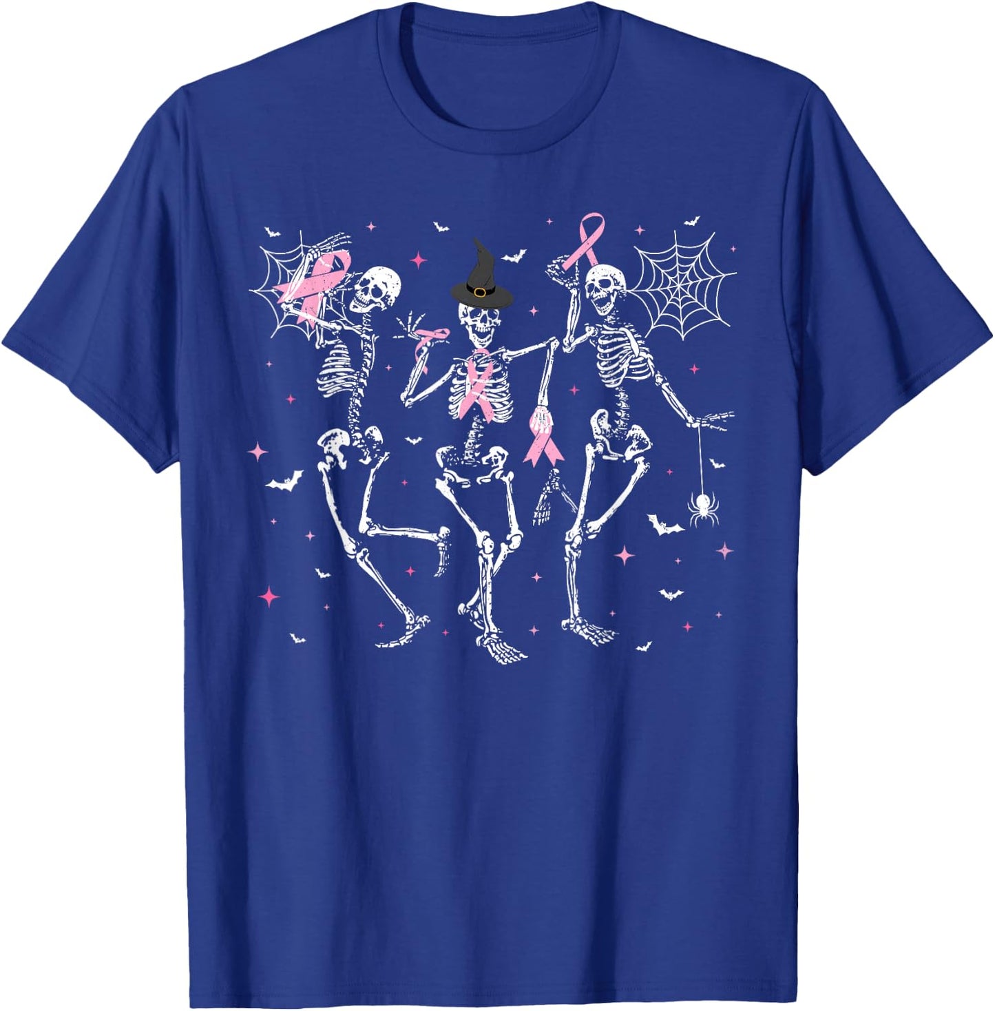 Pink Ribbon Halloween Breast Cancer Awareness Skeleton T-Shirt - T-Shirt | Royal