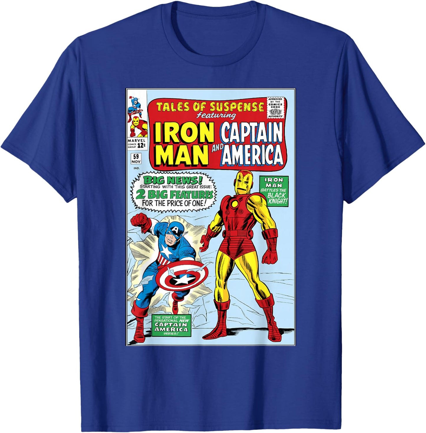 Marvel Iron Man And Captain America Comic Cover T-Shirt - T-Shirt | Royal