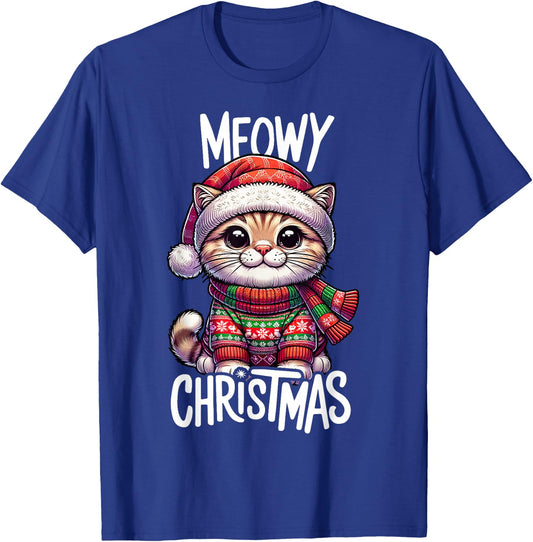 Meowy Christmas Cat Lover Funny Festive Holidays Cute Kitten Men Women Kids T-Shirt - T-Shirt | Royal