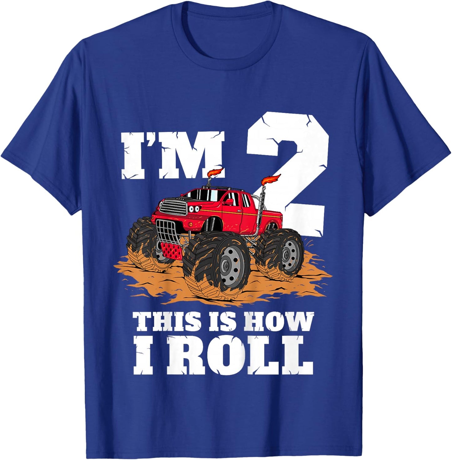 Kids Monster Truck 2nd Birthday Boy 2 Two Year Old Toddler T-Shirt - T-Shirt | Royal