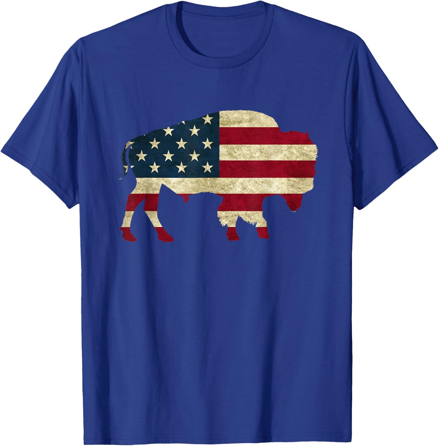 Vintage Buffalo American flag Bison Patriotic gift T-Shirt - T-Shirt | Royal