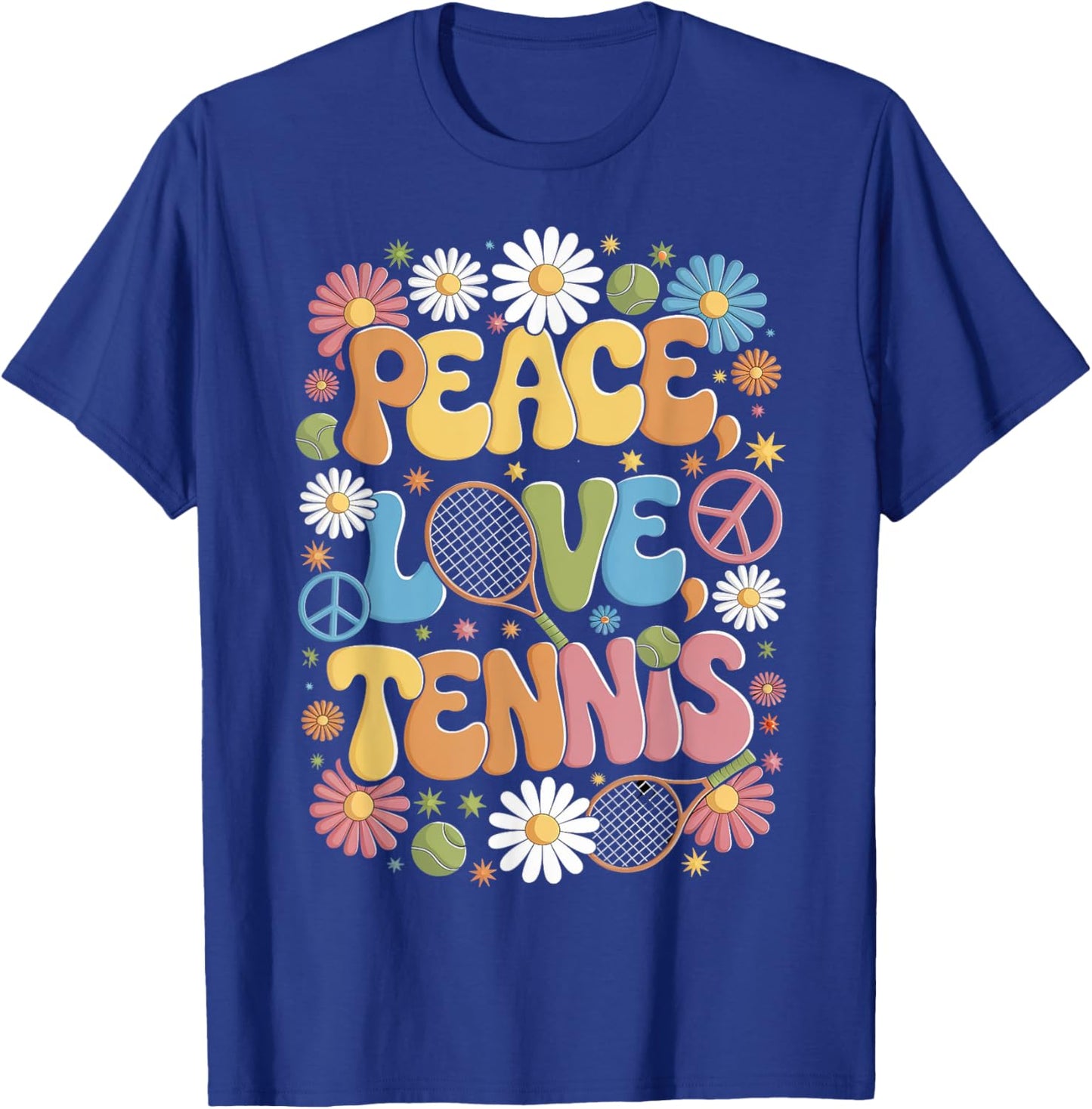 Peace Love Tennis 60s 70s Hippie Retro Tennis player T-Shirt - T-Shirt | Royal