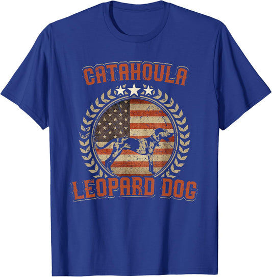 Catahoula Leopard Dog American Flag Shirt USA Dog Lover Gift T-Shirt - T-Shirt | Royal