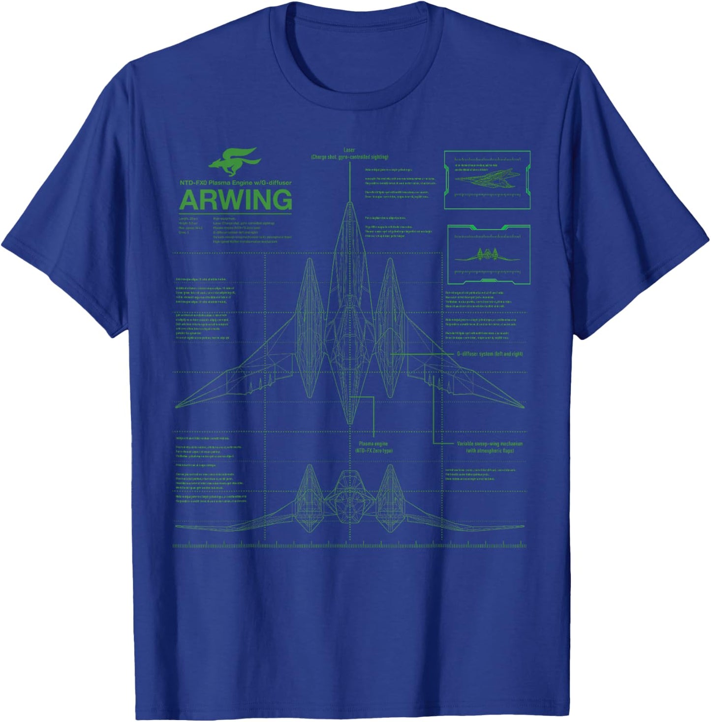 Nintendo Star Fox Zero Arwing Schematics Poster T-Shirt - T-Shirt | Royal