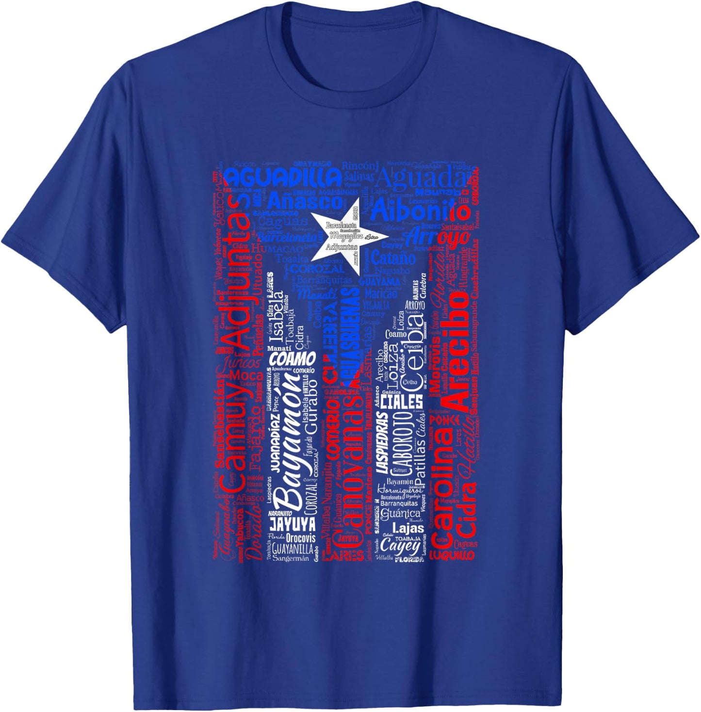 Puerto Rican Flag Shirt with Towns and Cities of Puerto Rico T-Shirt - T-Shirt | Royal