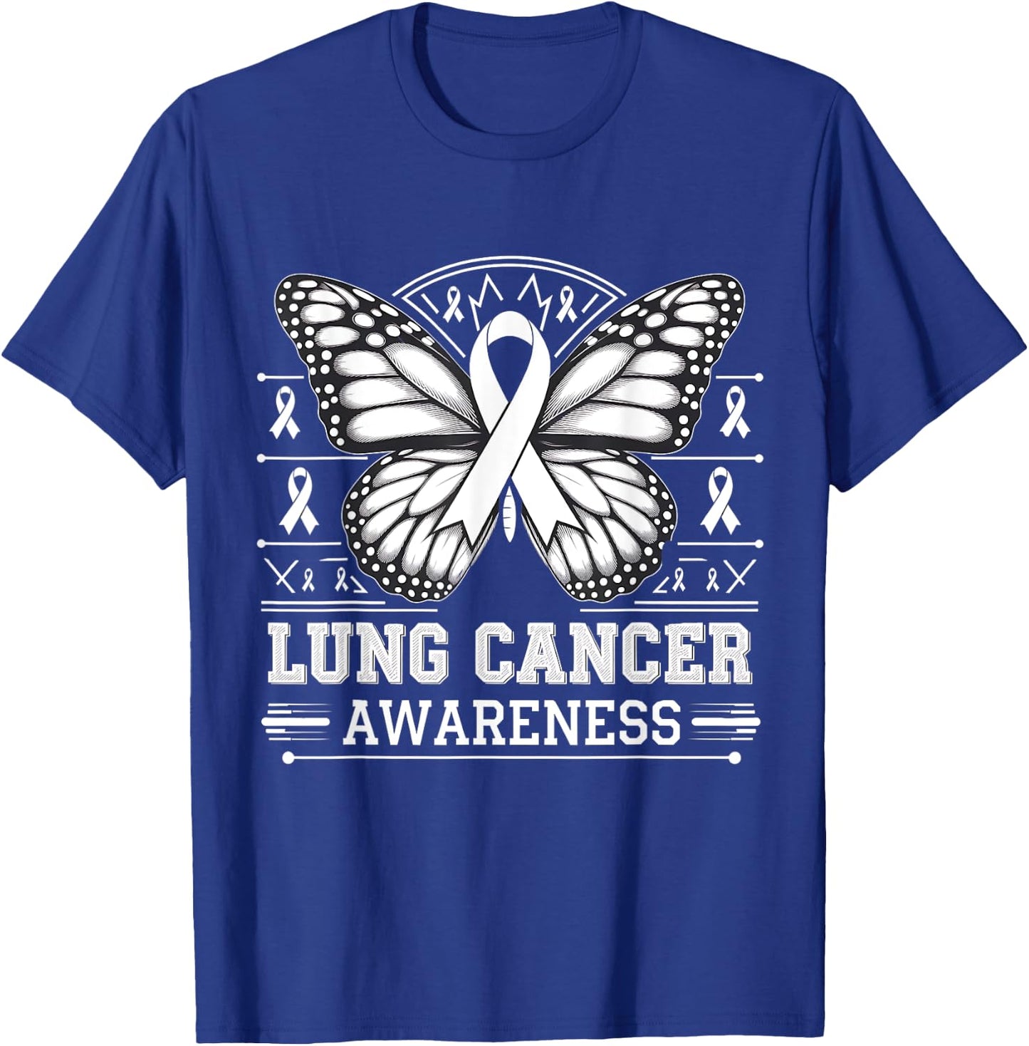 Butterfly Lung Cancer Awareness Month Support White Ribbon T-Shirt - T-Shirt | Royal
