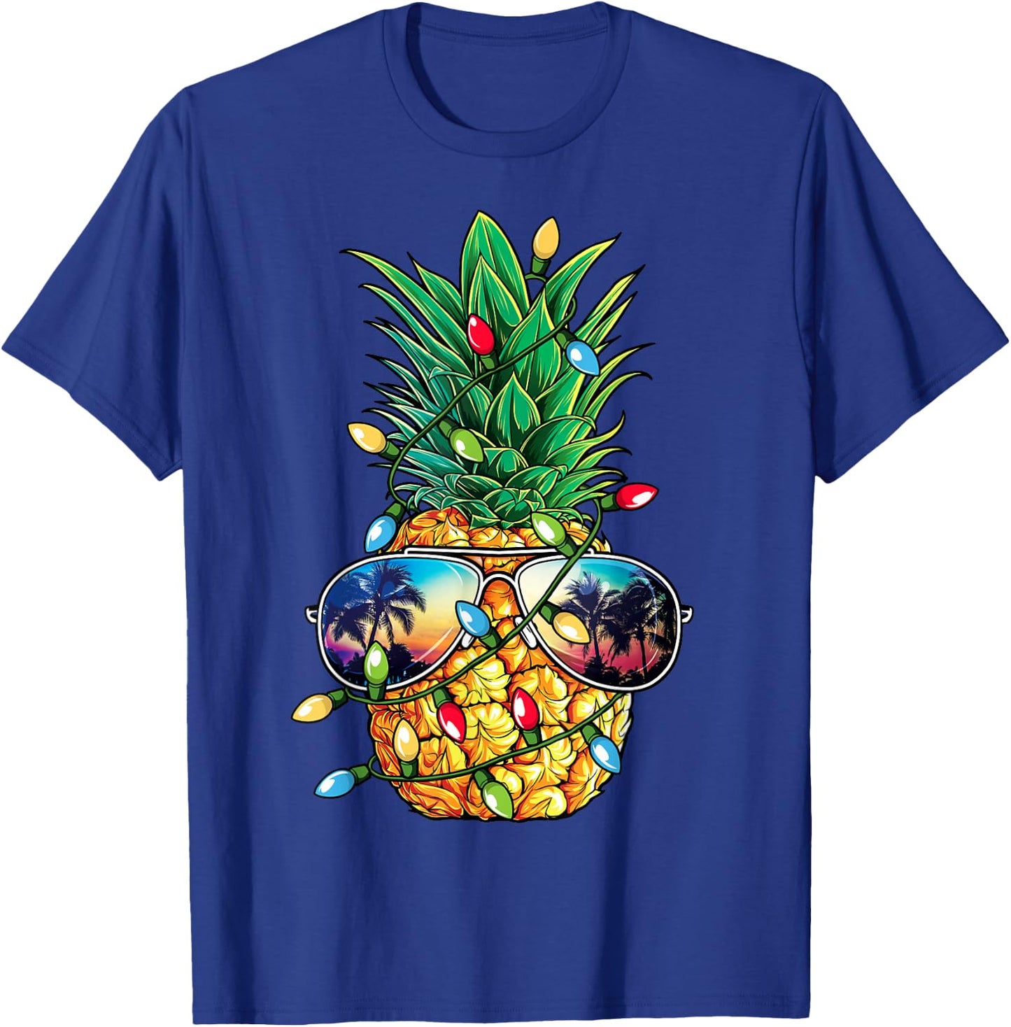 Pineapple Christmas Tree Lights Xmas Women Boys Sunglasses T-Shirt - T-Shirt | Royal