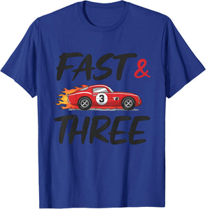 Race Car 3rd Birthday Fast and Three 3 Year Old boy T-Shirt - T-Shirt | Royal