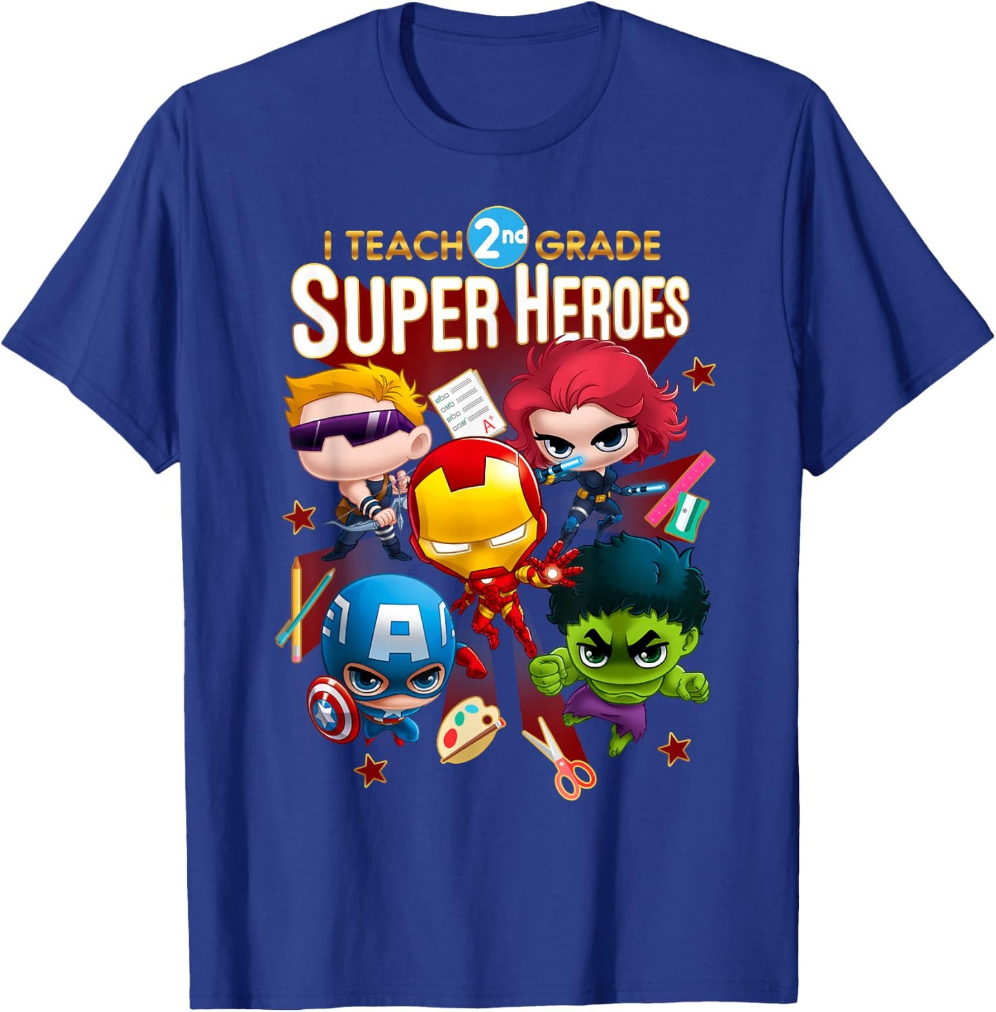Marvel Group Shot I Teach 2nd Grade Super Heroes T-Shirt - T-Shirt | Royal