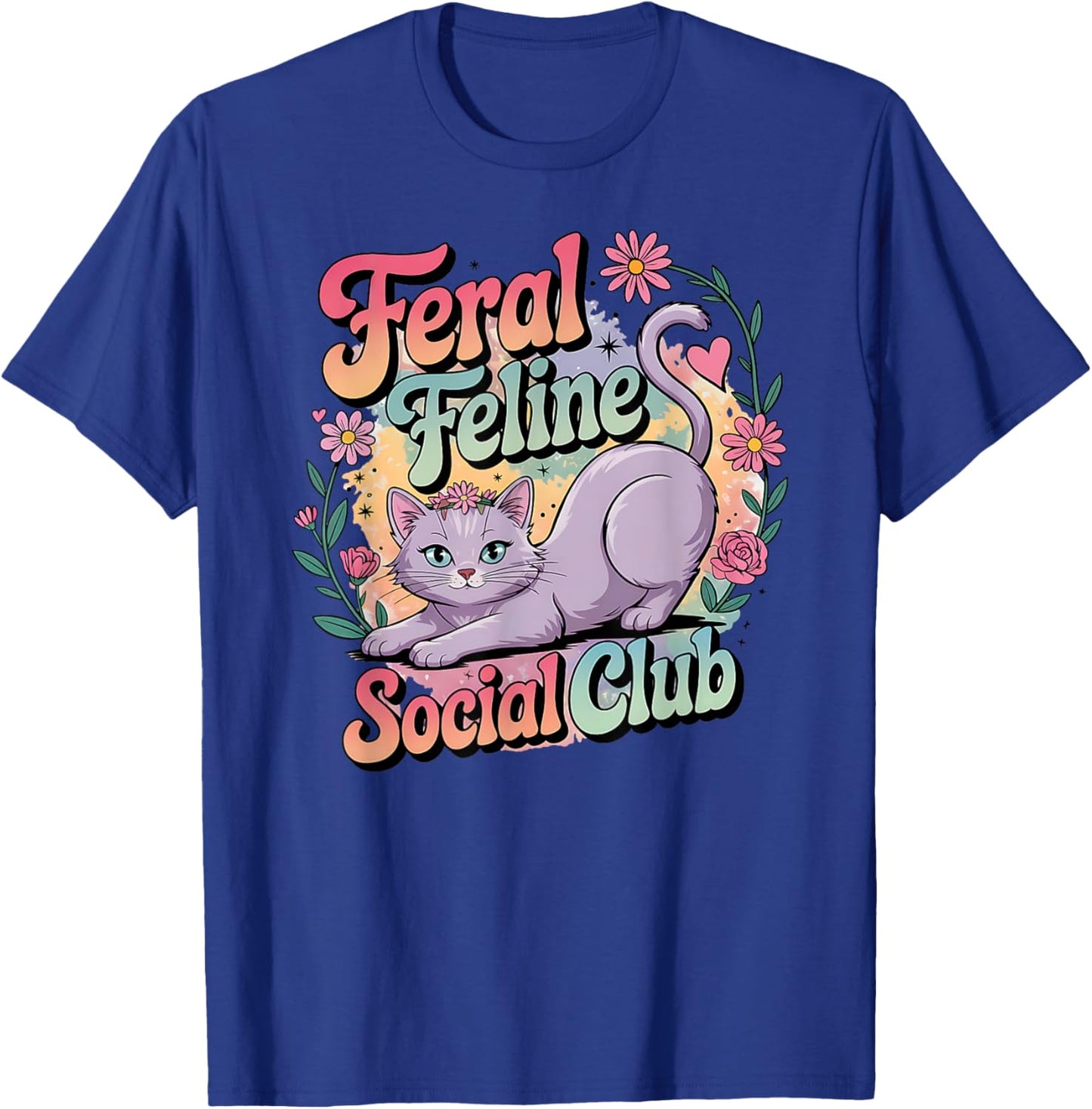 Feral Feline Social Club Pastel Cat & Girls T-Shirt - T-Shirt | Royal