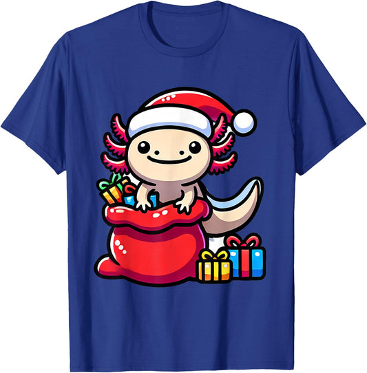 Funny Axolotl Christmas shirt Santa Hat Xmas Outfit kids T-Shirt - T-Shirt | Royal