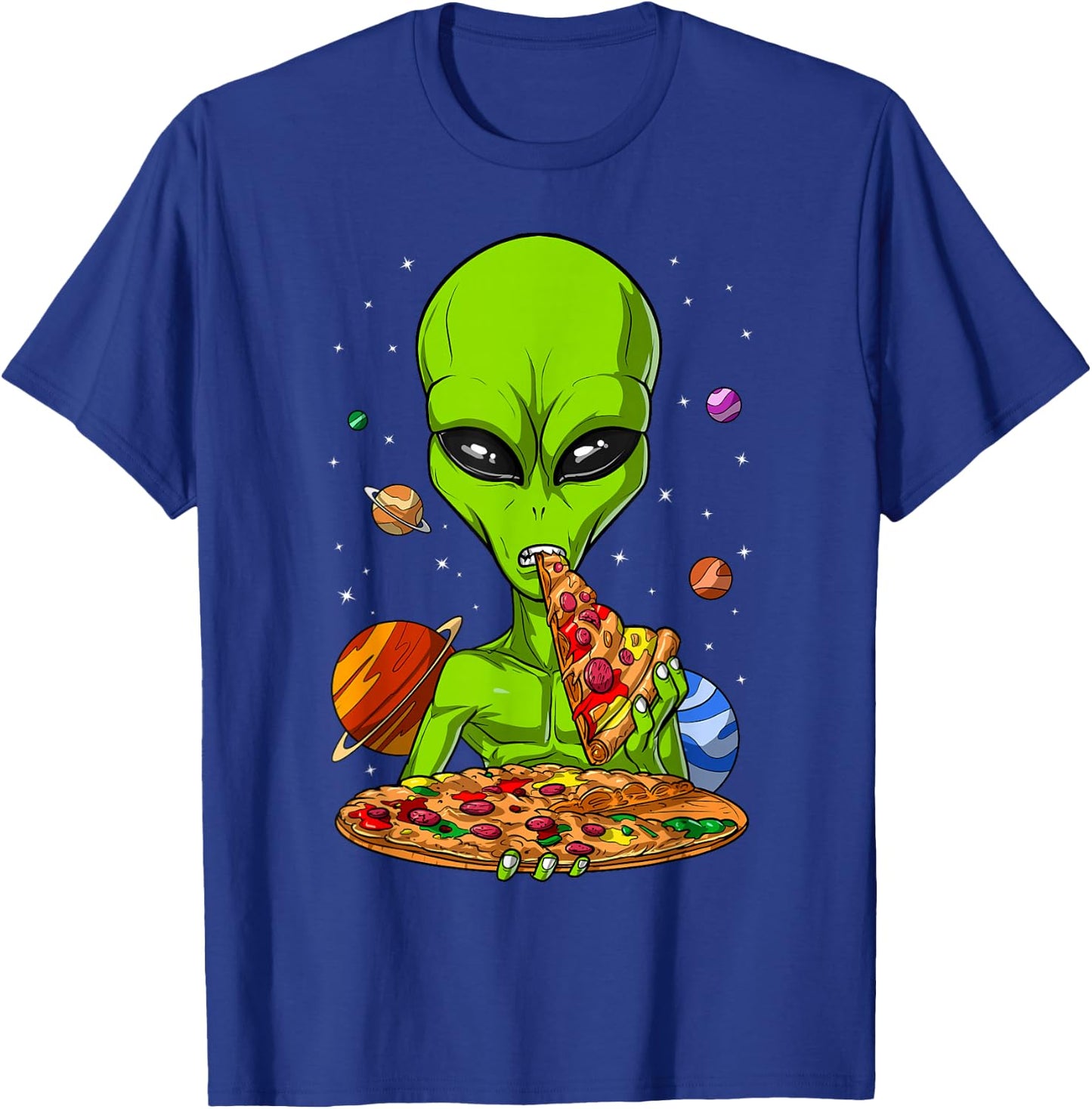 Space Alien Eating Pizza Funny Pizza Lover T-Shirt - T-Shirt | Royal