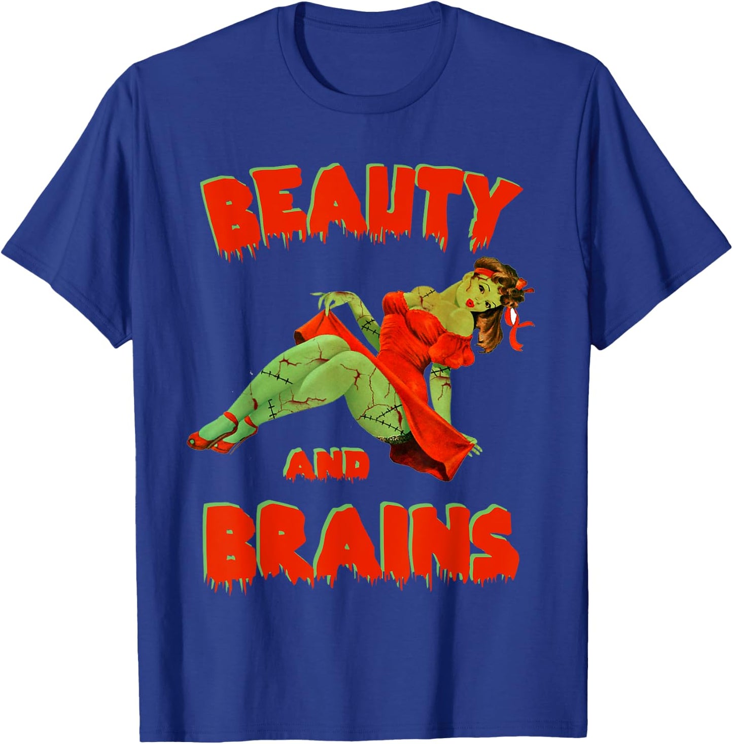 Zombie Pin Up Girl Halloween Beauty Brains Model Cute T-Shirt - T-Shirt | Royal