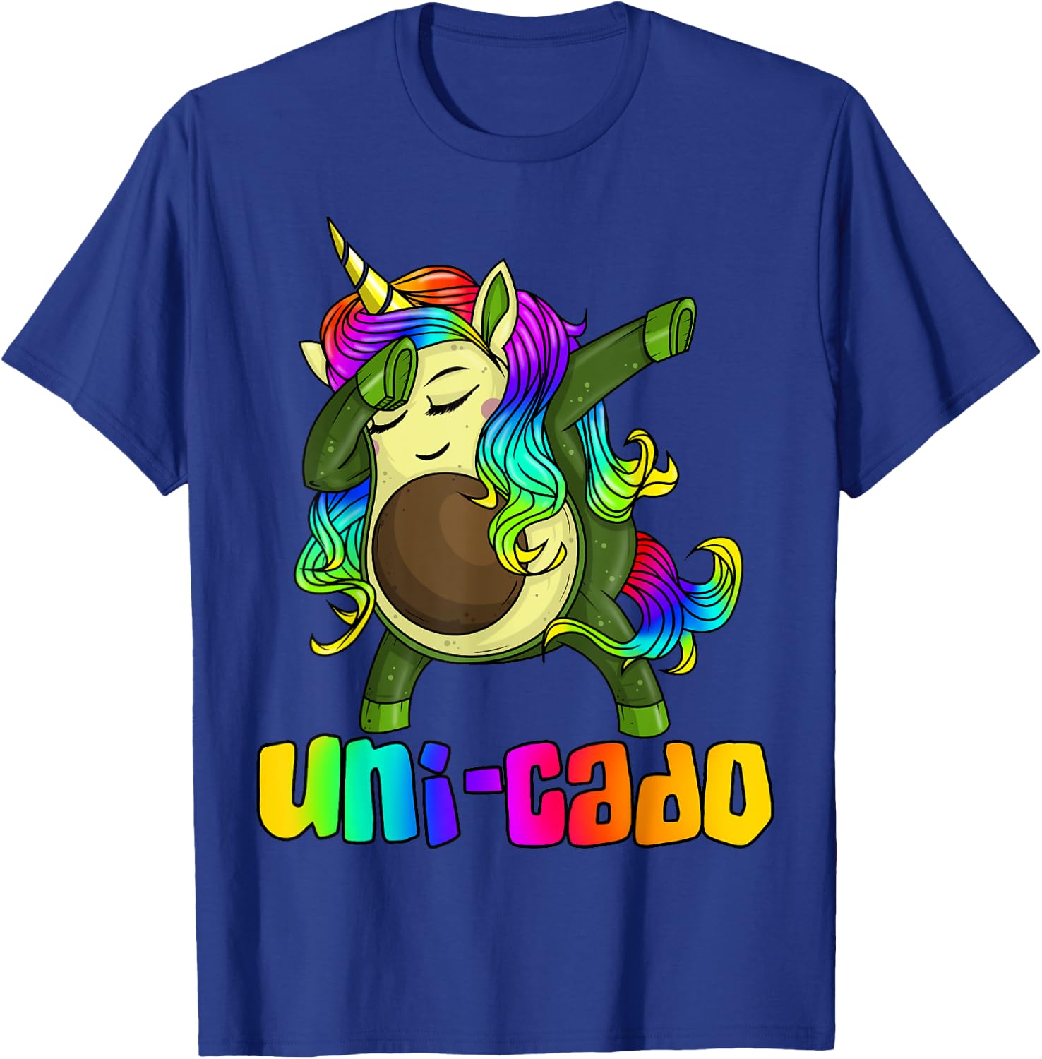 Uni Cado Dabbing Unicorn Avocado Rainbow Girl Birthday Gift T-Shirt - T-Shirt | Royal