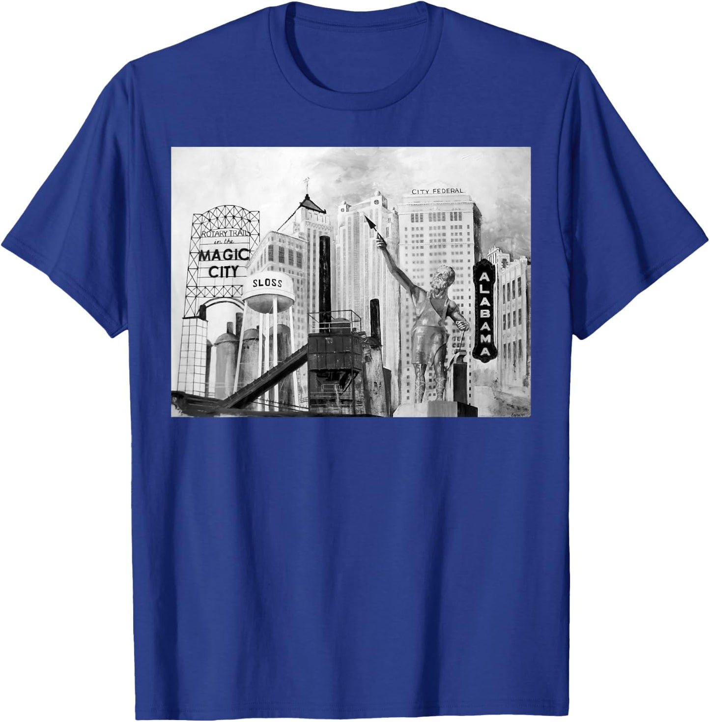 Landmarks of Birmingham, Alabama incl Vulcan, Sloss Furnaces T-Shirt - T-Shirt | Royal