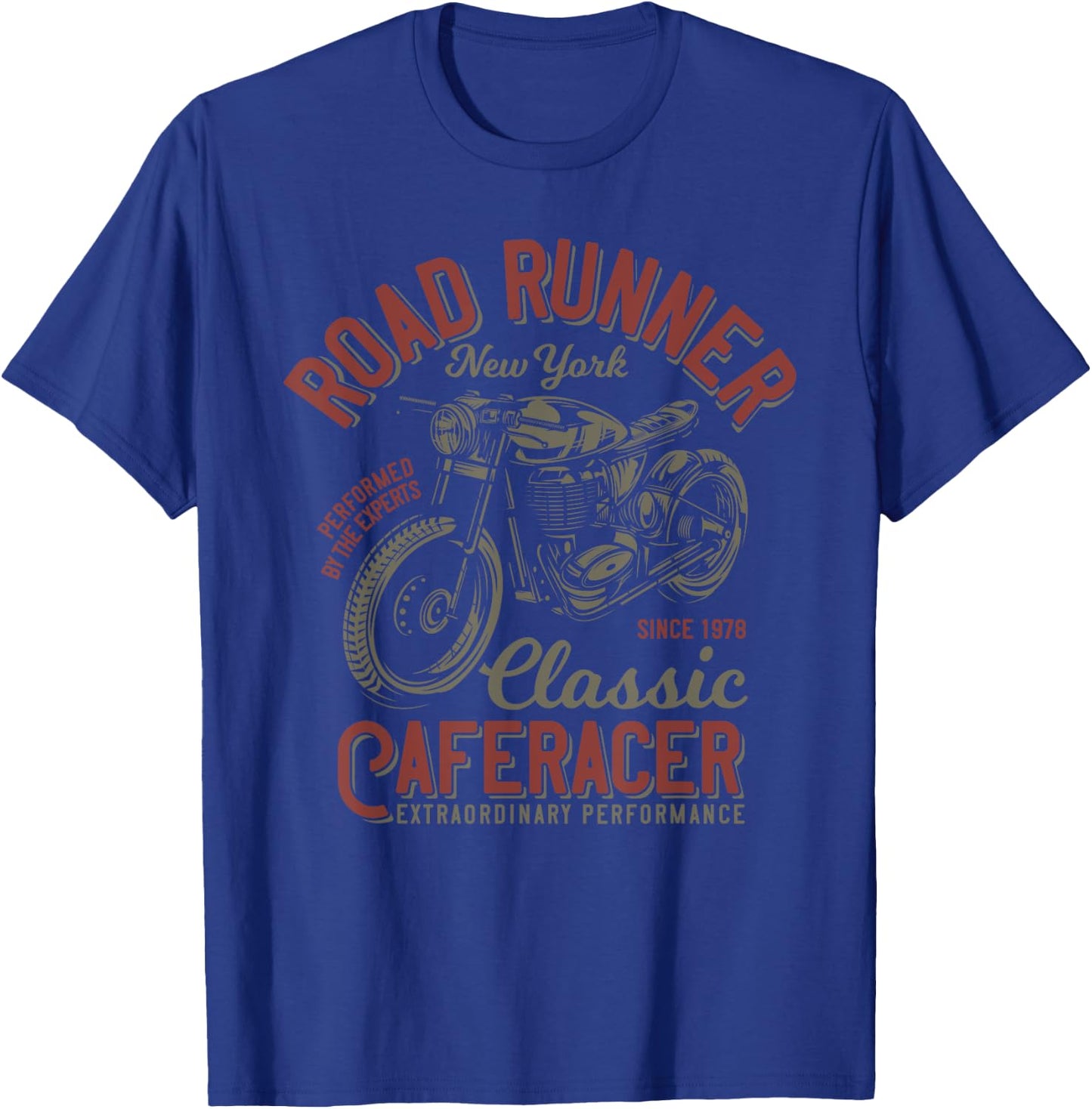 Road Runner New York Cafe Racer Retro Vintage Motorcycle T-Shirt - T-Shirt | Royal