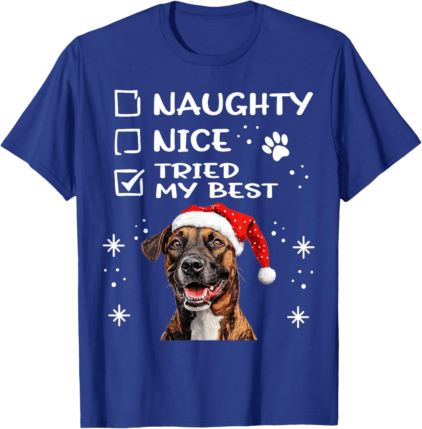 Cute Treeing Tennessee Brindle Dog Christmas Naughty Nice Men Women Kids T-Shirt - T-Shirt | Royal