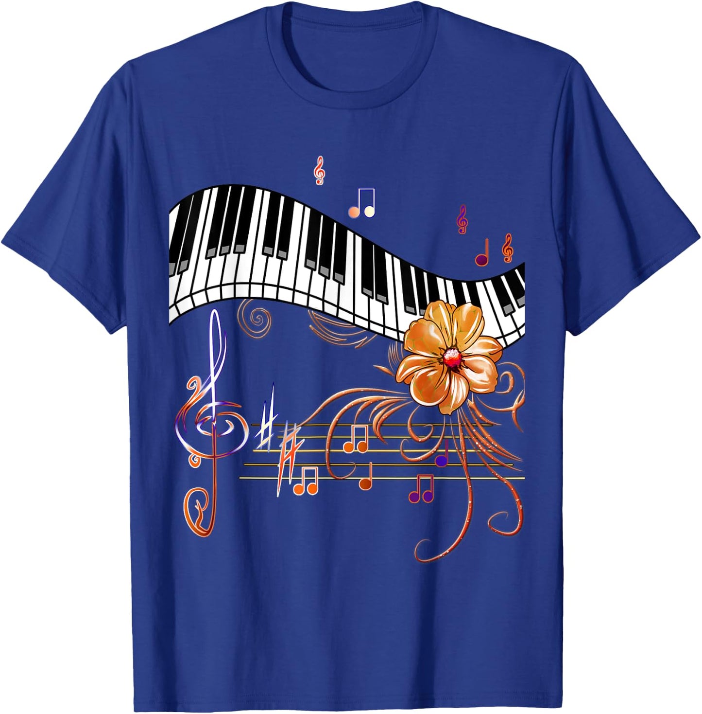 Piano Musically Keyboard Gold Flower T-Shirt - T-Shirt | Royal