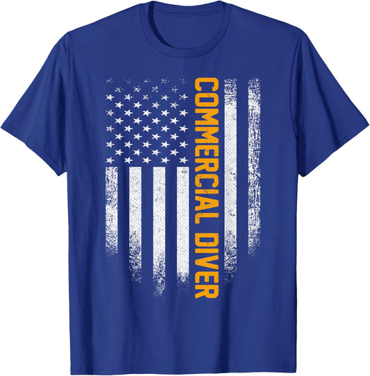 Vintage Commercial Diver Distressed American Flag Patriotic Men T-Shirt - T-Shirt | Royal