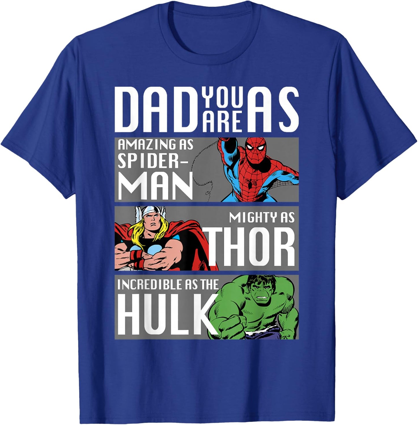 Marvel Father's Day Spider-Man Thor Hulk Dad Attributes T-Shirt - T-Shirt | Royal
