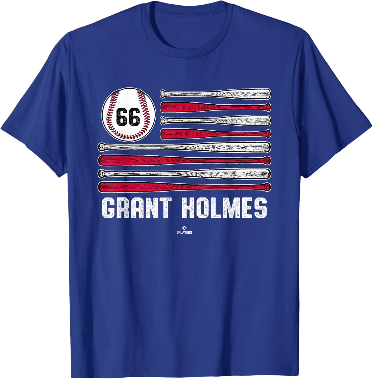 Baseball American Flag Grant Holmes Atlanta Baseball MLBPA T-Shirt - T-Shirt | Royal