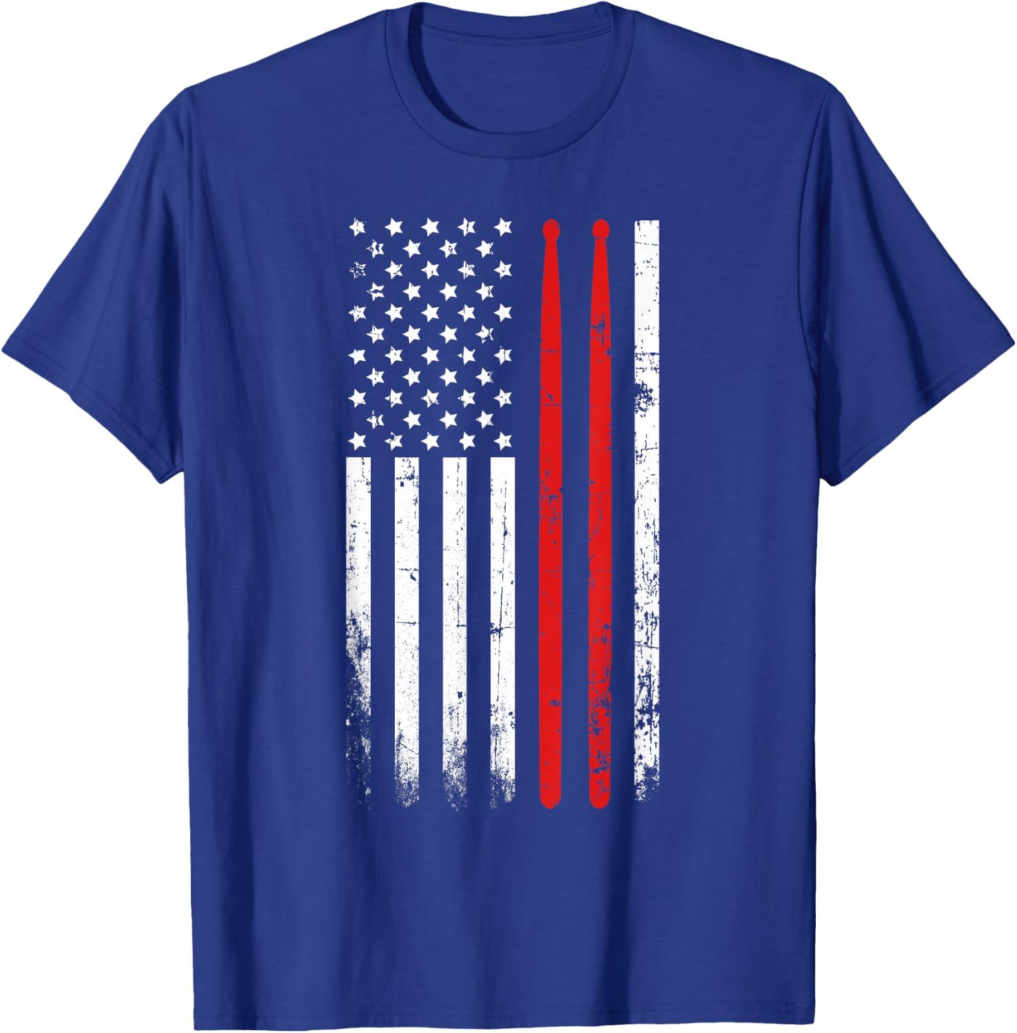 Drum Sticks on a Vintage American Flag for Drummers T-Shirt - T-Shirt | Royal