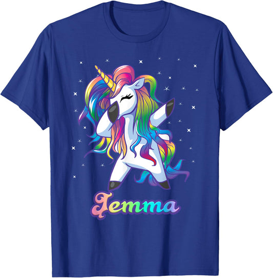 JEMMA Name Personalized Custom Rainbow Unicorn Dabbing T-Shirt - T-Shirt | Royal