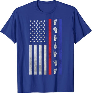American Flag ASL Shirt American Sign Language America USA T-Shirt - T-Shirt | Royal